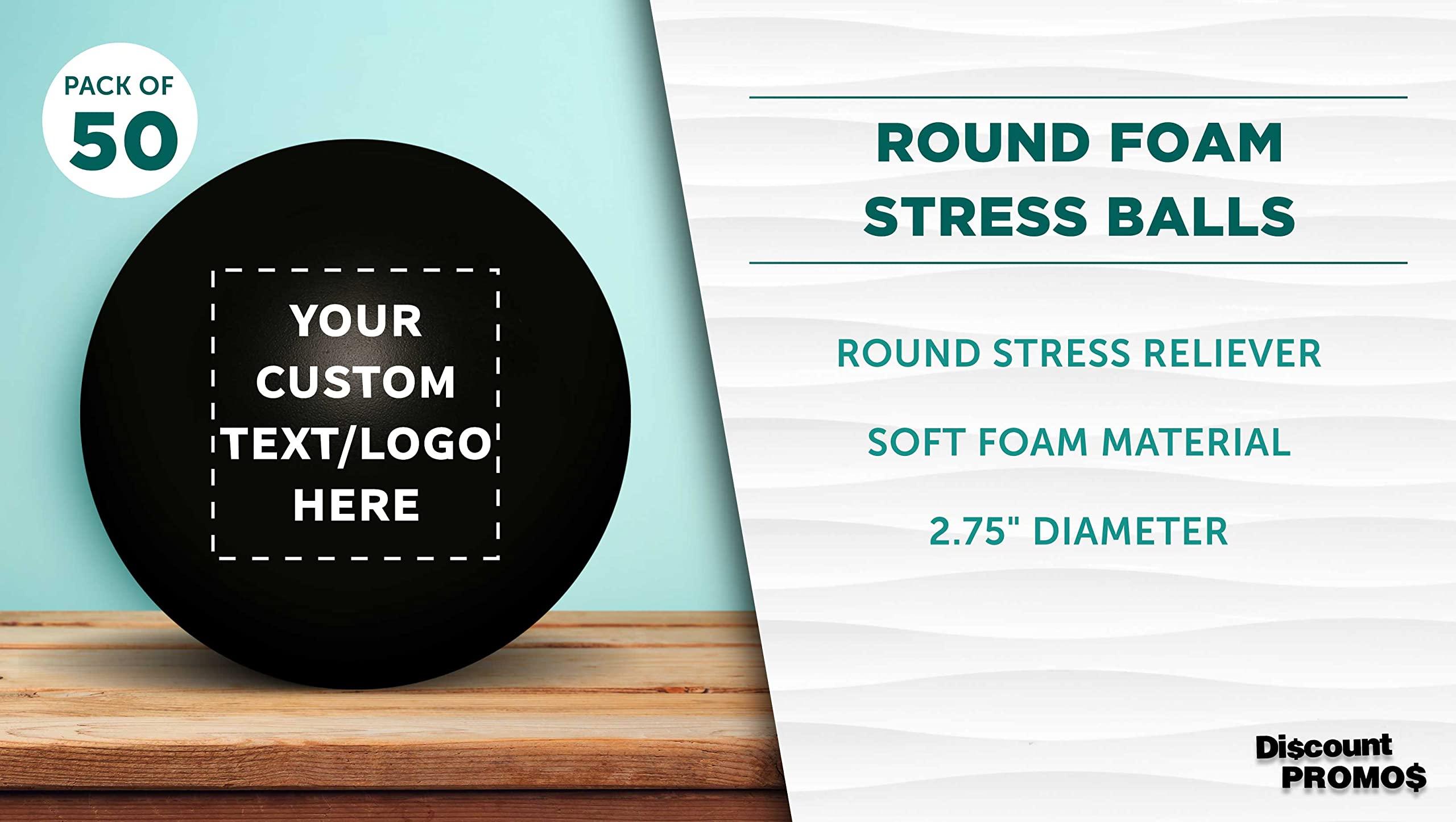 DISCOUNT PROMOS Custom Stress Balls for Adults Set of 50, Personalized Bulk Pack - Relief, Perfect for Your Desk, Office or Home - Black