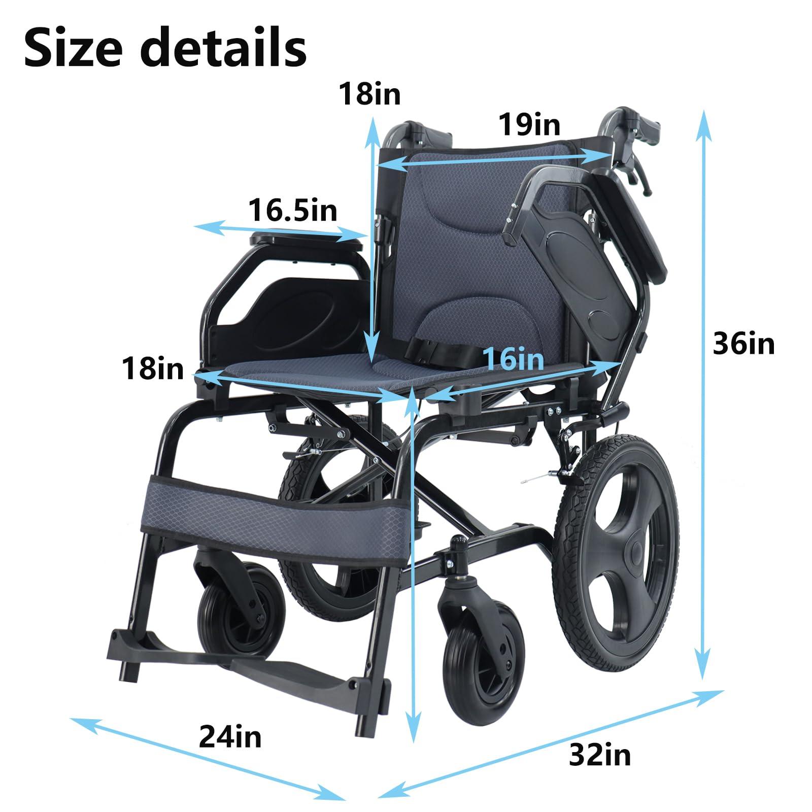 urge medical Lightweight Wheelchair Aluminum Alloy with Handbrakes, Silla de Ruedas for Adults, Durable Square Tube and Flip Up Armrest
