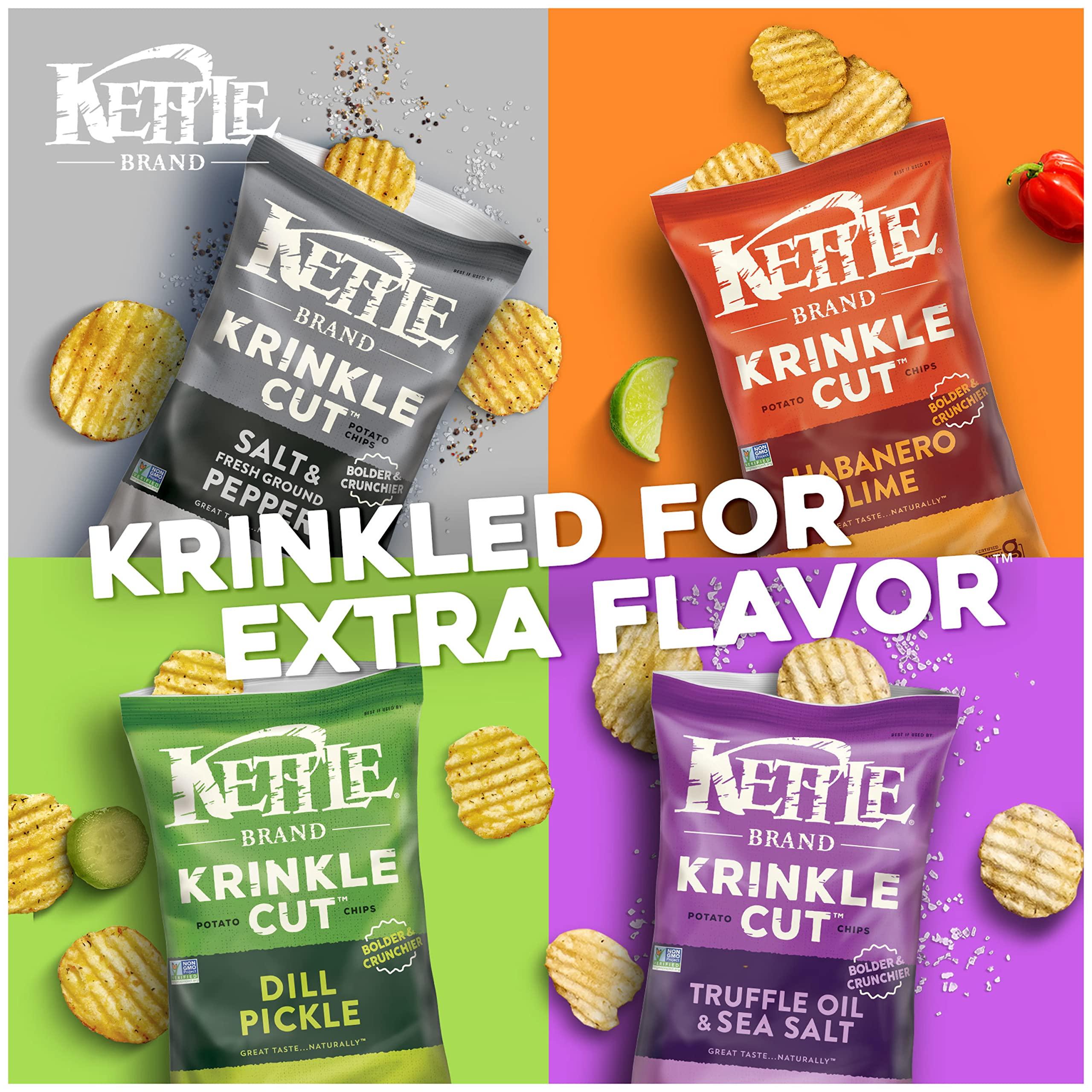 Kettle Brand Kettle Brand Potato Chips, Krinkle Cut, Dill Pickle Kettle Chips, Snack Bag 2 Oz