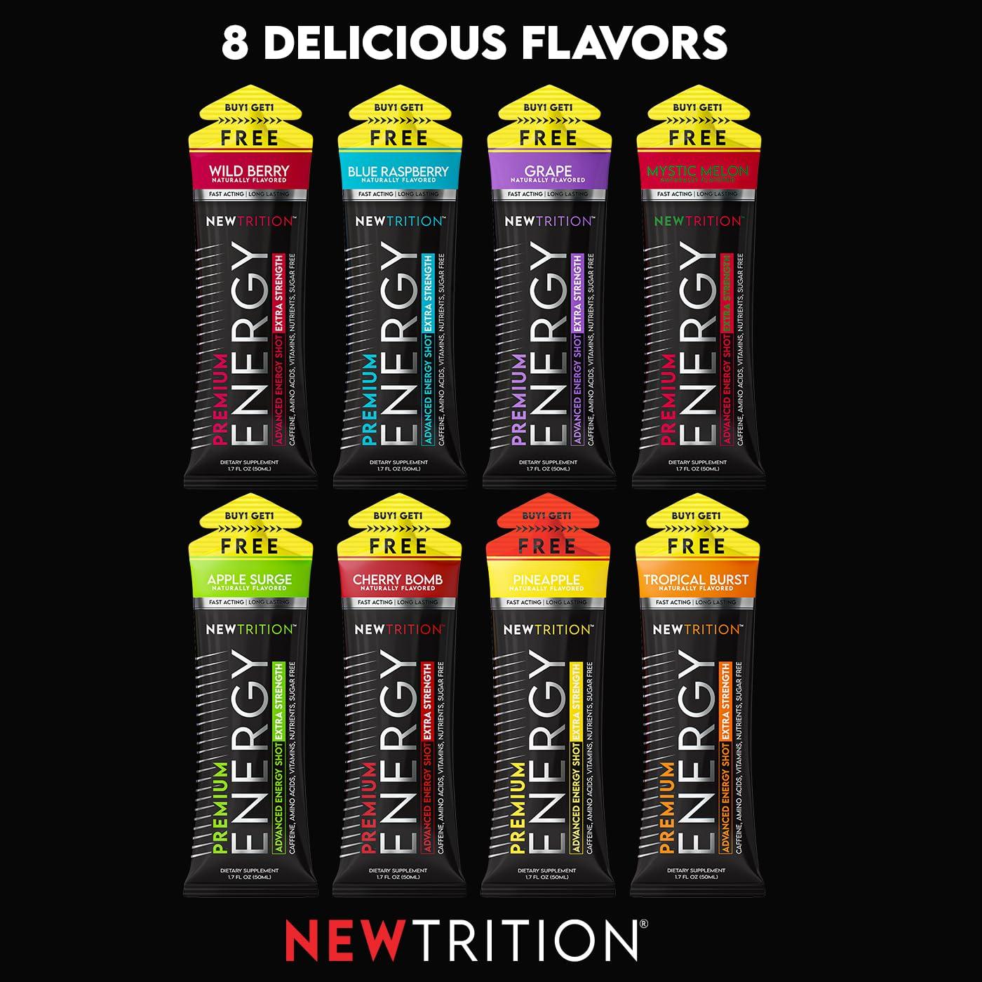 Newtrition NewTrition Extra Strength Energy Shots, Caffeine Energy Shots with Vitamin B & Amino Acids, Sugar-Free Vitamin Energy Shot, 1.7 fl oz, Mixed Flavors, 12 Count