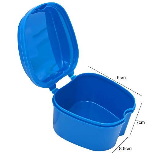 SEIWEI Denture Bath Case Cup Box Holder Storage Container with Strainer Basket for Retainer False Teeth Travel Cleaning (Light Blue)