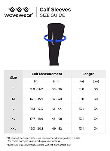 wavewear wavewear Calf Compression Sleeve with Built-in Kinesiology Tape - Support for Leg Swelling and Cramping during Workouts and Sports - for Men and Women (L, Black/Silver, 2)
