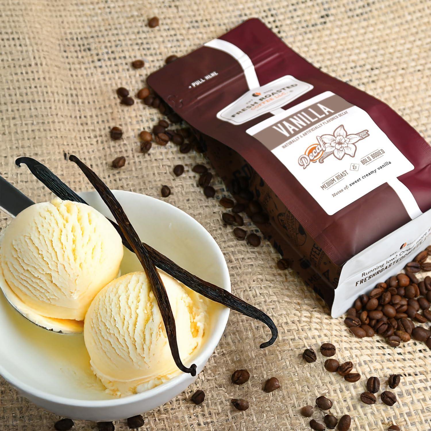 Fresh Roasted Coffee Fresh Roasted Coffee, Decaf Vanilla Flavored Coffee, 12 oz, Medium Roast, Kosher, Whole Bean