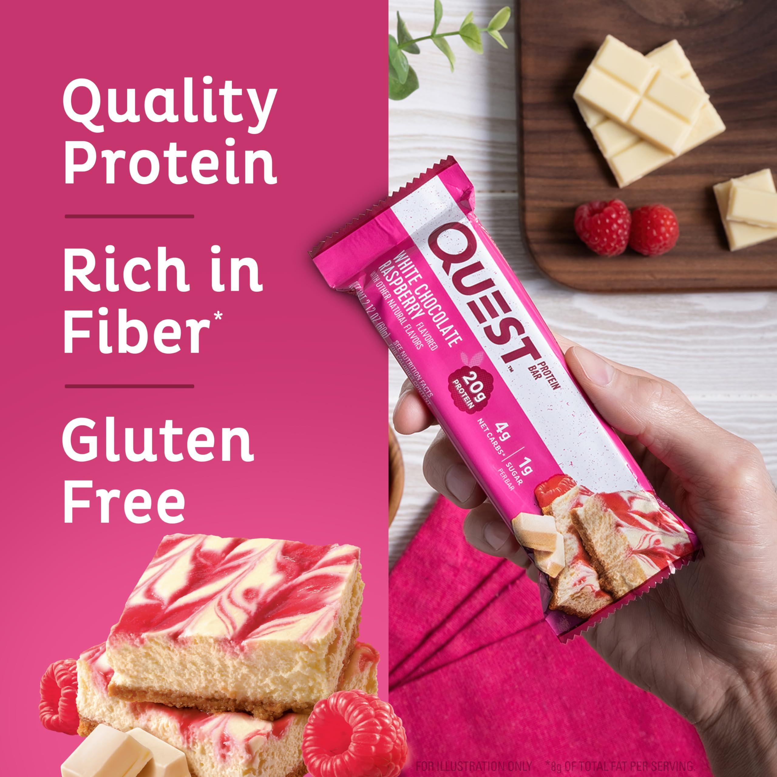 Quest Nutrition Quest Nutrition Crispy Blueberry Cobbler Hero Protein Bar, 16g Protein, 1g Sugar, 3g & White Chocolate Raspberry Protein Bars, High Protein, Low Carb, Gluten Free