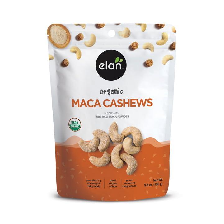 Elan Elan Organic Maca Cashews, Healthy Snacks, Non-GMO, Gluten-Free, Vegan Kosher, Glazed Nuts (Roasted Cashews, Maca Powder, Tigernut Powder), Superfood Infused Nuts, 8 pack of 5.6 oz