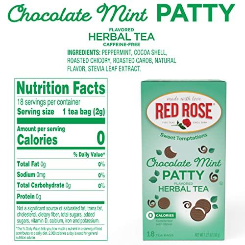 Red Rose Red Rose Sweet Temptations Dessert Tea Chocolate Mint Patty, Zero Carbs, Zero Sugar Bursting with Flavor Delicious Beverage Herbal Tea, 18 Count Fruit Naturally Flavored Herbal Tea