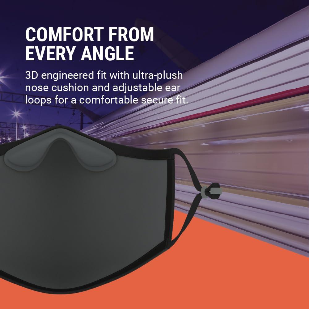 AIR+ AIR+ Reusable Face Mask, Multi-Layer, Washable, Breathable, for Men & Women, Anti-fog for Glasses, Adjustable Ear Loops, Black Large