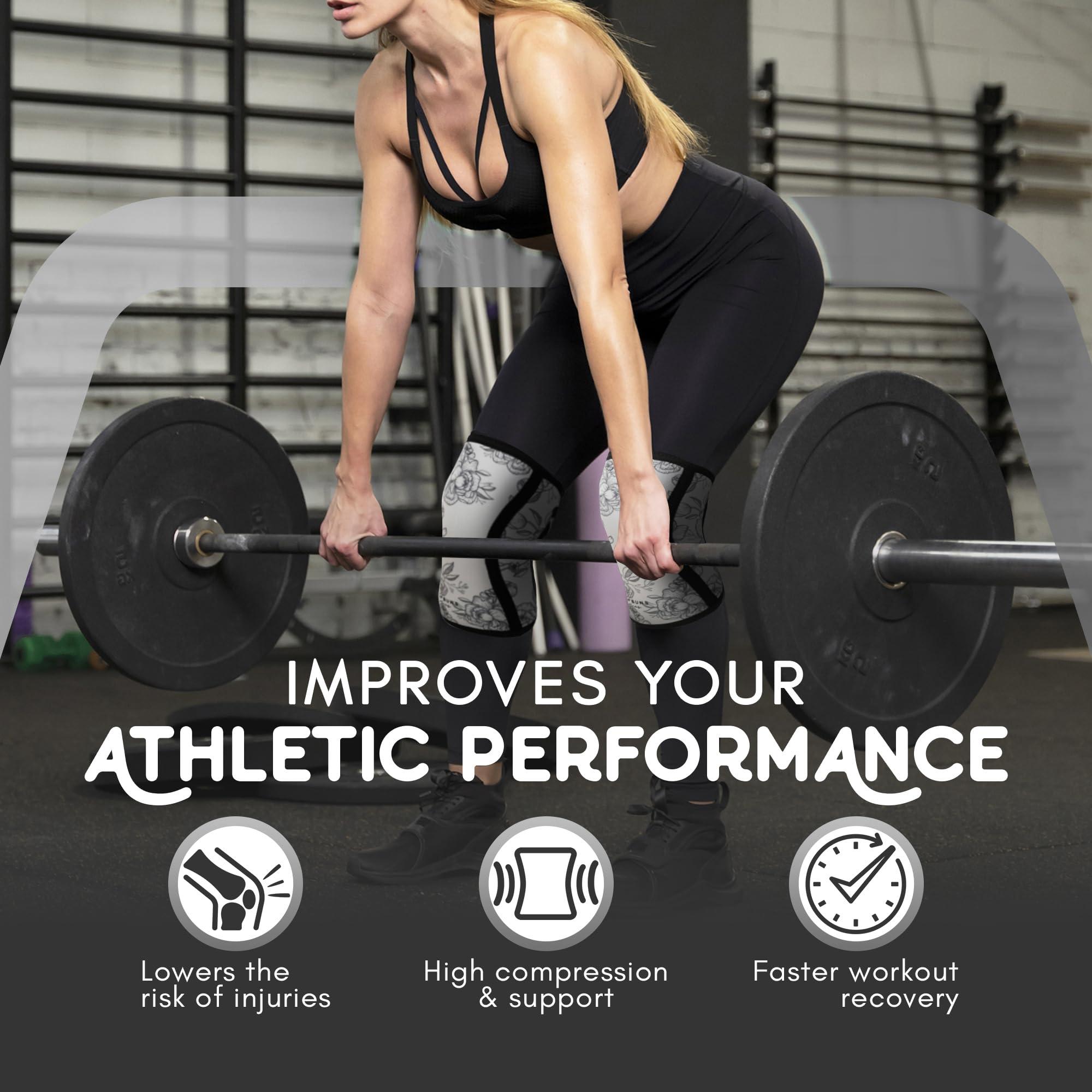 Mighty Buns Mighty Buns 7mm Neoprene Knee Sleeves Peonies V2 Large (1 Pair) - Cute High Performance Knee Sleeves, Knee Compression & Support for Weightlifting, Powerlifting, Squatting for Women and Men