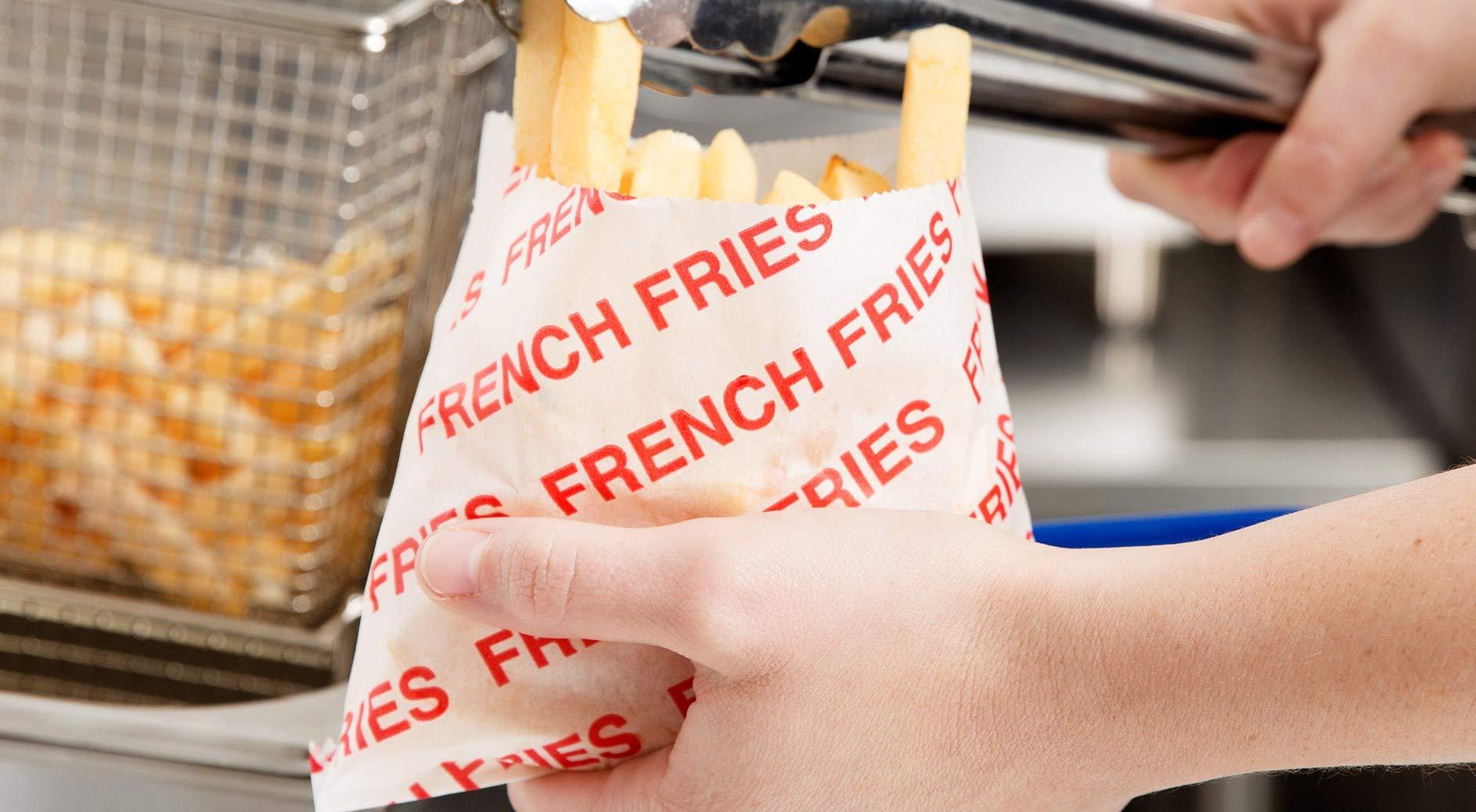 A1 Bakery Supplies Large Printed French Fry Bags 100 Pack 5 1/2\" x 4 1/2\" Size Bags by A1 Bakery Supplies