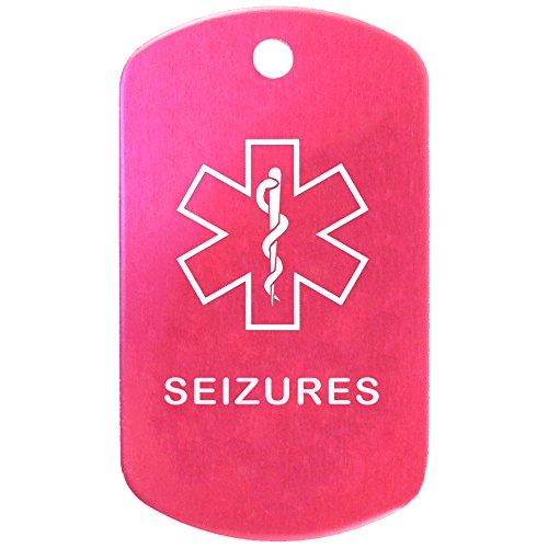 Goods For Giving Custom 2 Pack - Seizures Medical Alert ID Necklaces with Pink Hot Custom Tags, Pink Silencers, and 30'' USA Chains
