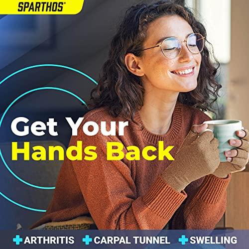 Sparthos Sparthos Arthritis Hand Compression Gloves - Helps With Carpal Tunnel & Rheumatoid Artritis Pain - Support Your Hands While Typing - Fingerless Circulation Glove - Fits Men & Women (Beige - Large)