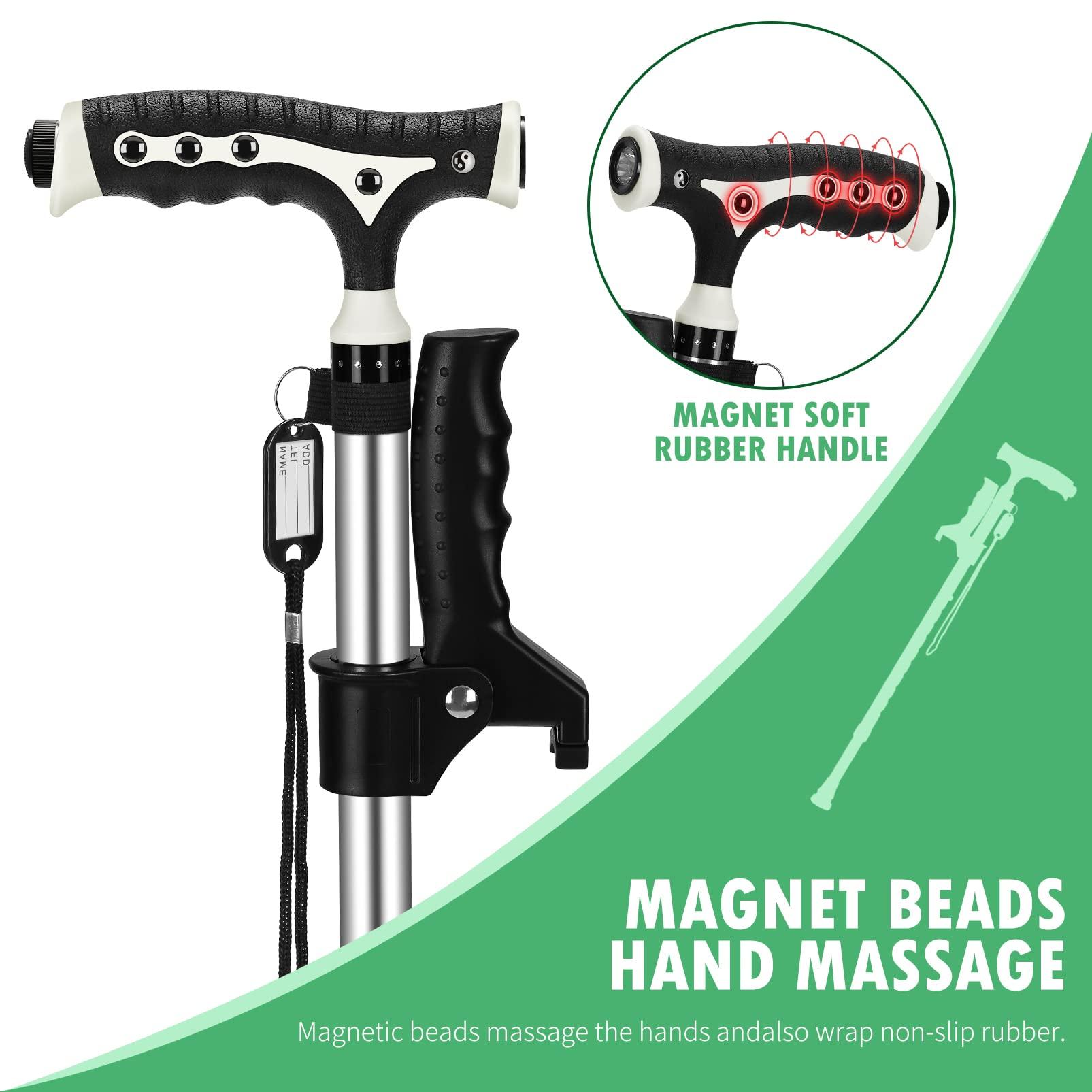 Yayayo Hold 440 Lbs Walking Cane for Men & Women Aluminum Alloy Lightweight Height Adjustable Walking Stick Heavy Duty Foldbale Free Standing Cane with LED for Seniors Adults Black