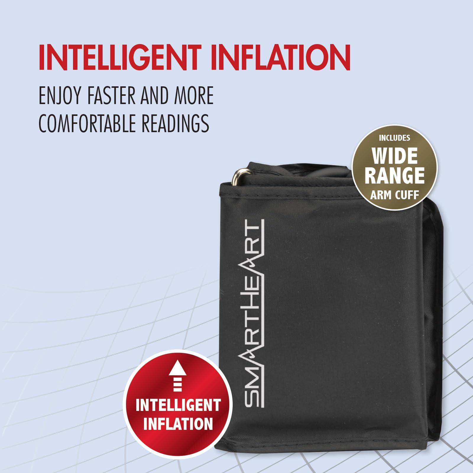 Heartsmart SmartHeart Blood Pressure Monitor | Wide-Range Upper Arm Cuff | Talking English Spanish Audible Instructions and Results | 199-Reading Memory
