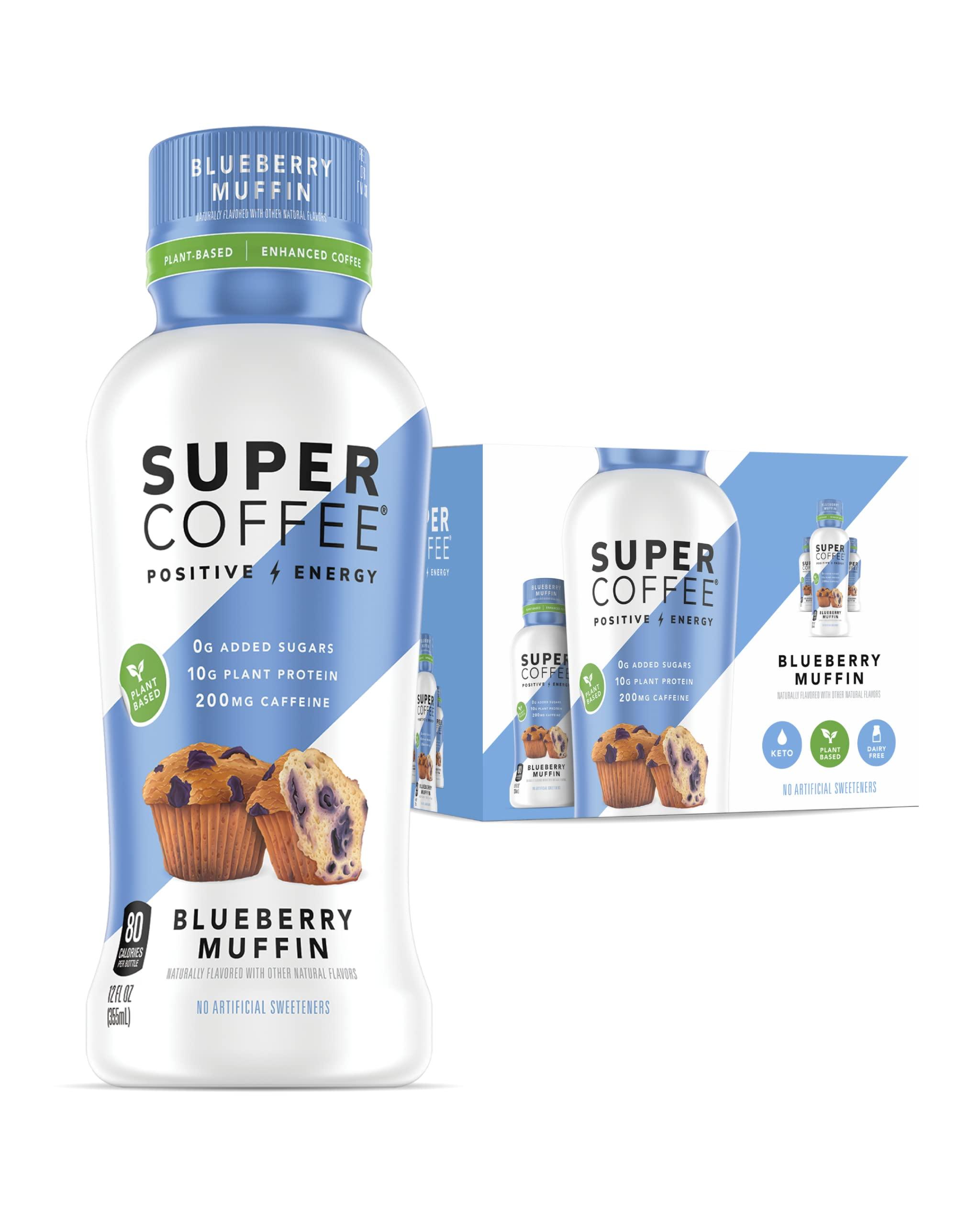 Super Coffee Super Coffee, Plant Based Keto Protein Coffee (0g Added Sugar, 10g Pea Protein, 80 Calories) [Blueberry Muffin] 12 Fl Oz, 6 Pack | Iced Smart Coffee Drinks