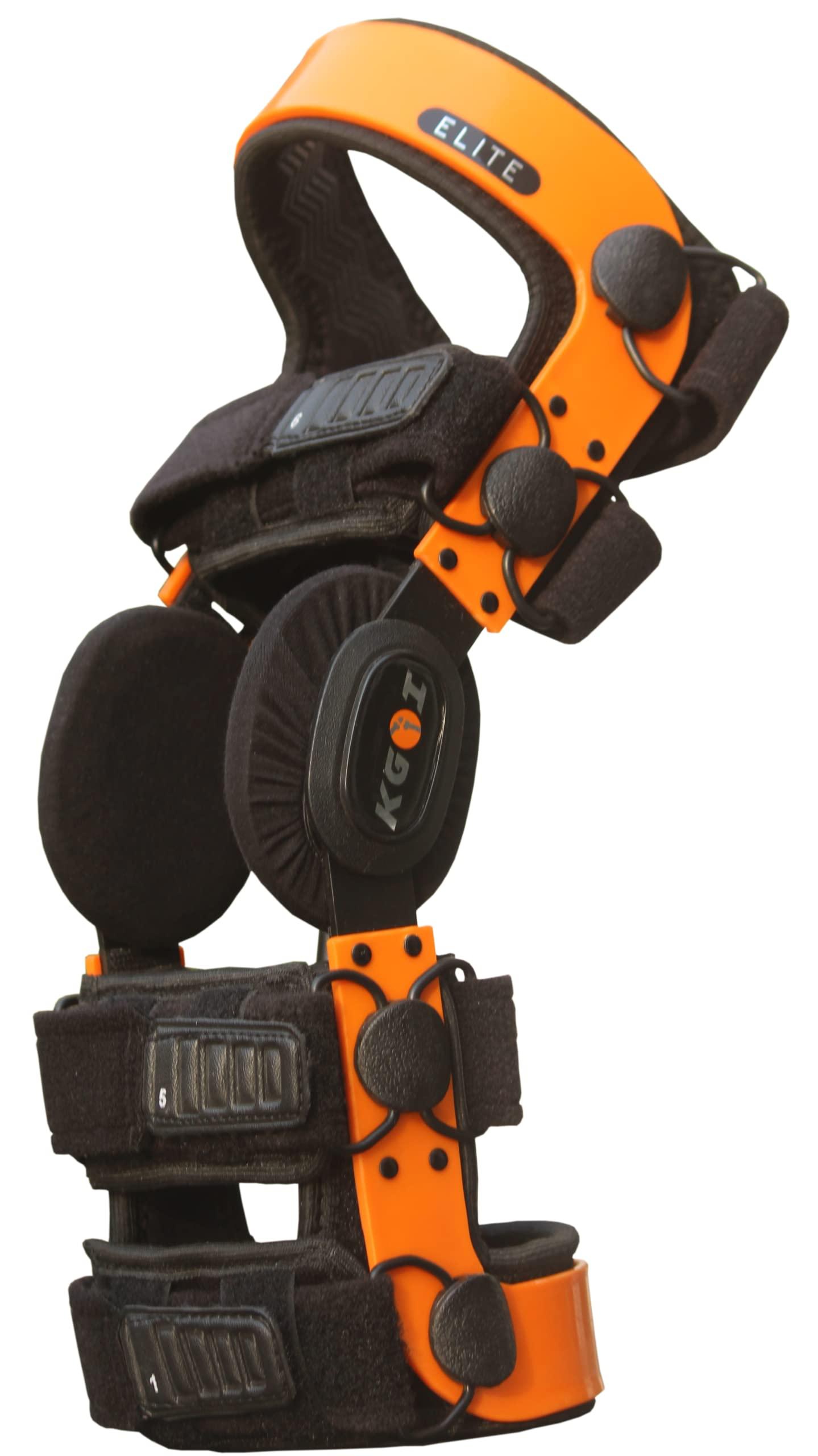 KGOI KGOI ELITE Knee Support Brace, Flexible, Adjustable with Stainless-Steel Gear Hinges for Ligament, Sports Injuries, Arthritis, Pain Relief, for Men and Women, Orange, Size 10