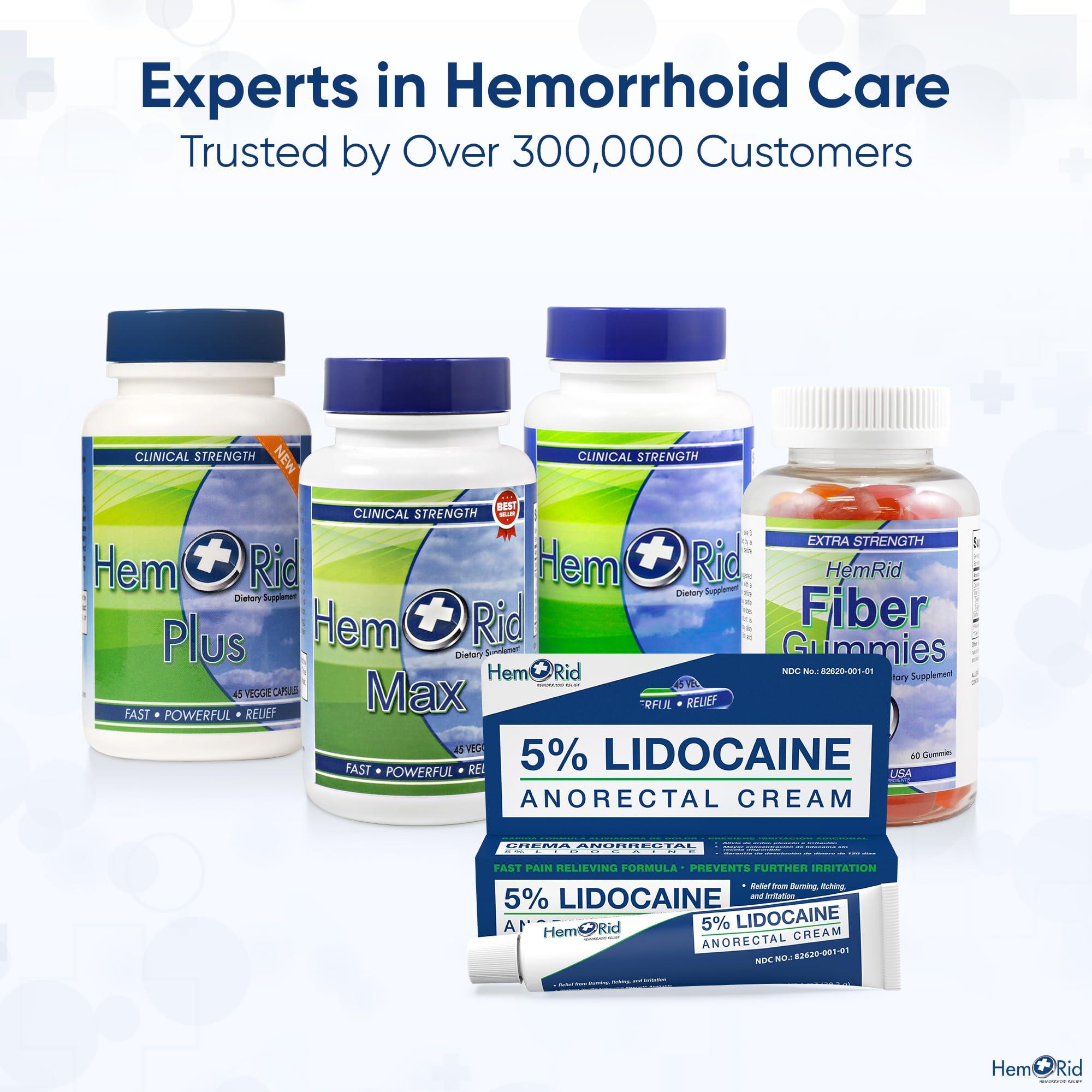 HemRid Maximum Strength Lidocaine Cream for Pain Management. Fast-Acting Hemorrhoid Solution with 5% Lidocaine. Instant Anal Itch and Numbing Effect