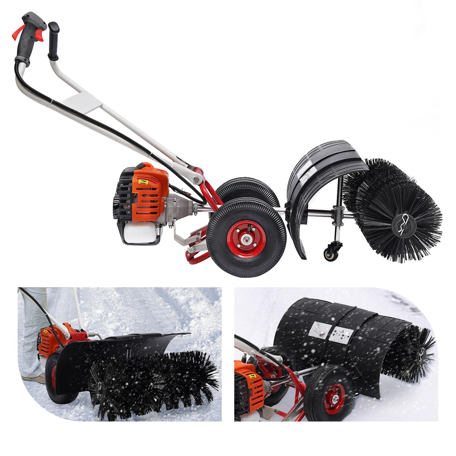 Oiveinya Gas Power Sweeper,52CC 2.5HP 2 Stroke Power Broom Sweeper Handheld Walk Behind Cleaning Driveway,Gas Powered Lawn Sweeper Snow Brush Sweeper for Park Lawn Sidewalk Outdoor