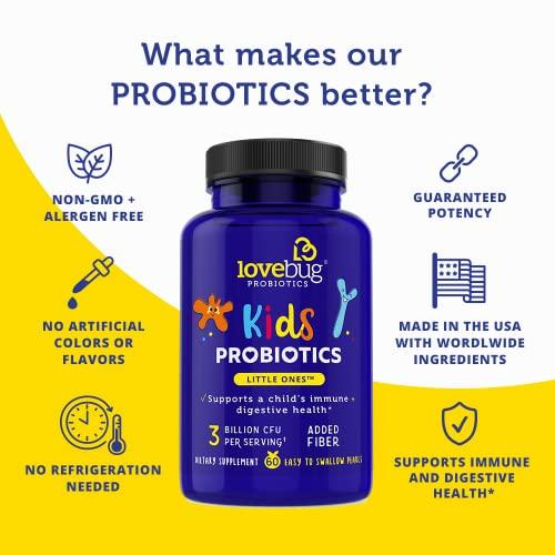lovebug PROBIOTICS lovebug PROBIOTICS for Kids | Multi-Strain 3 Billion CFU | Constipation & Stomach Discomfort | Sugar Free | Ages 6+