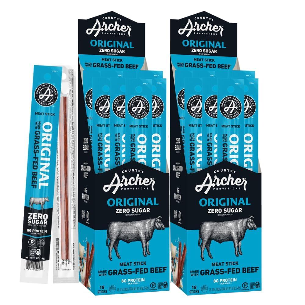 Country Archer Country Archer Beef Jerky Sticks - Grass Fed Beef Sticks Individually Wrapped, Beef Sticks Bulk, Beef Jerky Snack Packs, Gluten Free, Paleo, Keto - 1 oz Meat Sticks (Pack of 36)