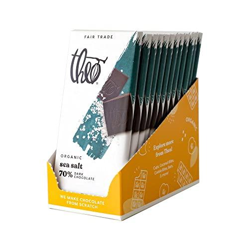 THEO Theo Chocolate Sea Salt Organic Dark Chocolate Bar, 70% Cacao, 12 Pack | Vegan, Fair Trade
