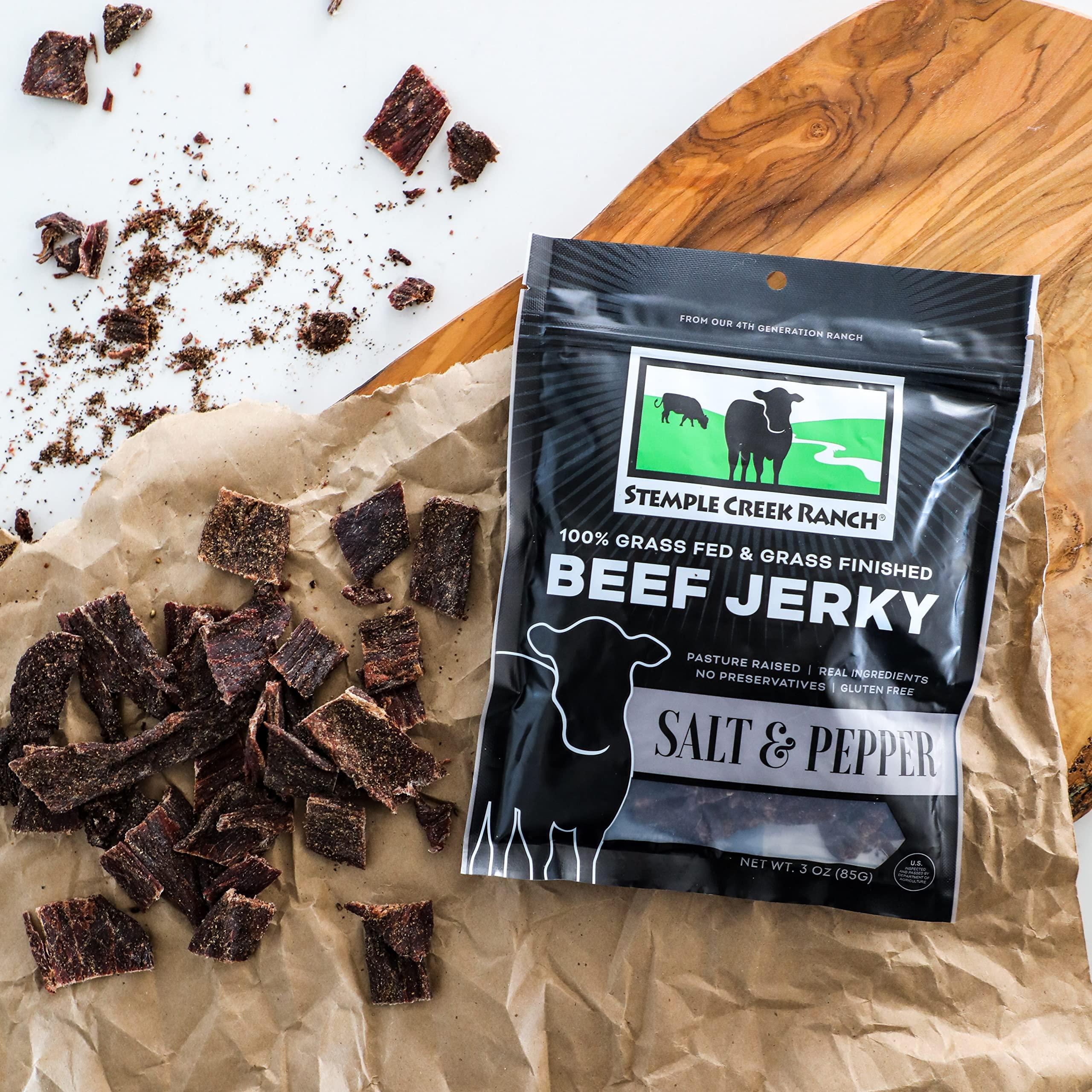 Stemple Creek Ranch Original Stemple Creek Ranch Beef Jerky, 100% Grass-Fed, Gluten Free, No-Sugar, 4 Clean Ingredients, 3 Ounces (Salt & Pepper, 6 Pack)