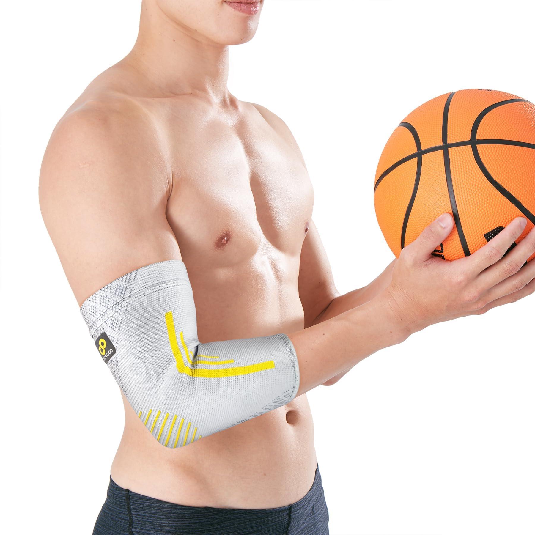 Bracoo Bracoo 2 Pack Elbow Brace Compression Support Sleeve for Tendonitis Pain Relief Men & Women, Tennis Elbow, Golf Elbow, Weightlifting, EE92 (Gray, Large)