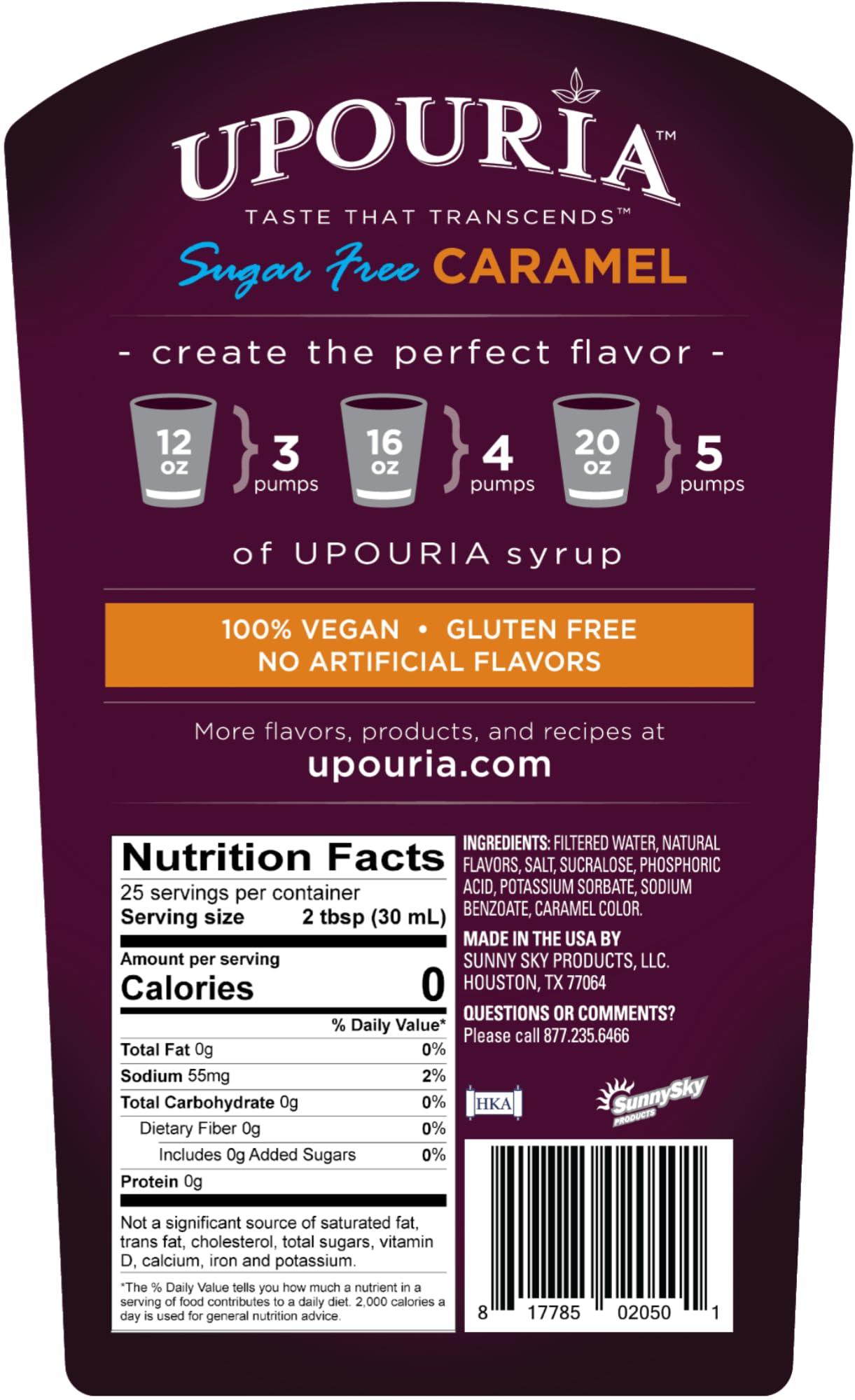 Sunny Sky Upouria Coffee Syrup Sugar Free Variety Pack: French Vanilla, Caramel and Hazelnut, 100% Vegan, Gluten Free, Kosher, Keto, 750 mL Bottle (Pack of 3) - Pump Sold Separately