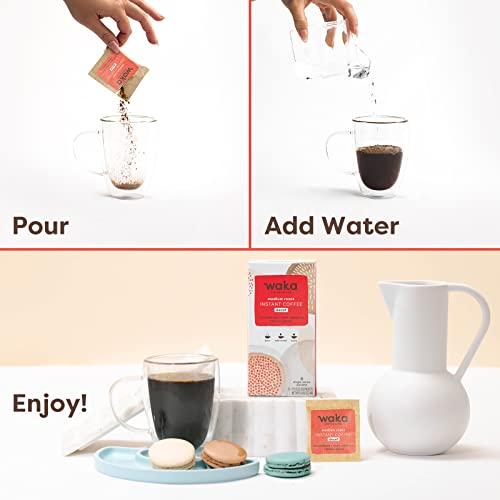 Waka Coffee Waka Quality Instant Coffee — Colombian Medium Roast 8 oz and Colombian Decaf Single Serve Box — 100% Arabica Freeze Dried Beans — No Sugar Added & Unsweetened