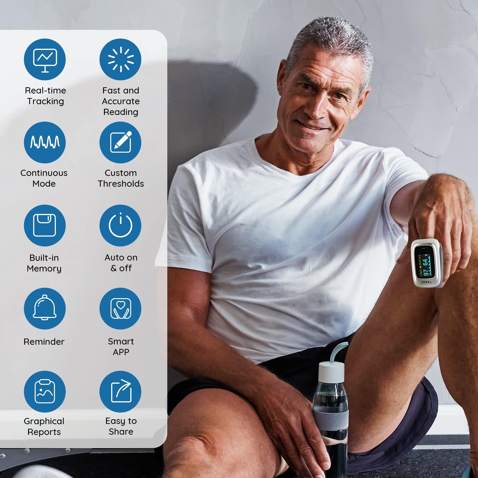 Vibeat Vibeat Bluetooth Fingertip Pulse Oximeter with Pulse Rate, Blood Oxygen Saturation Monitor | Finger O2 Meter, Batteries and Lanyard Included, Free APP, FSA/HSA Eligible