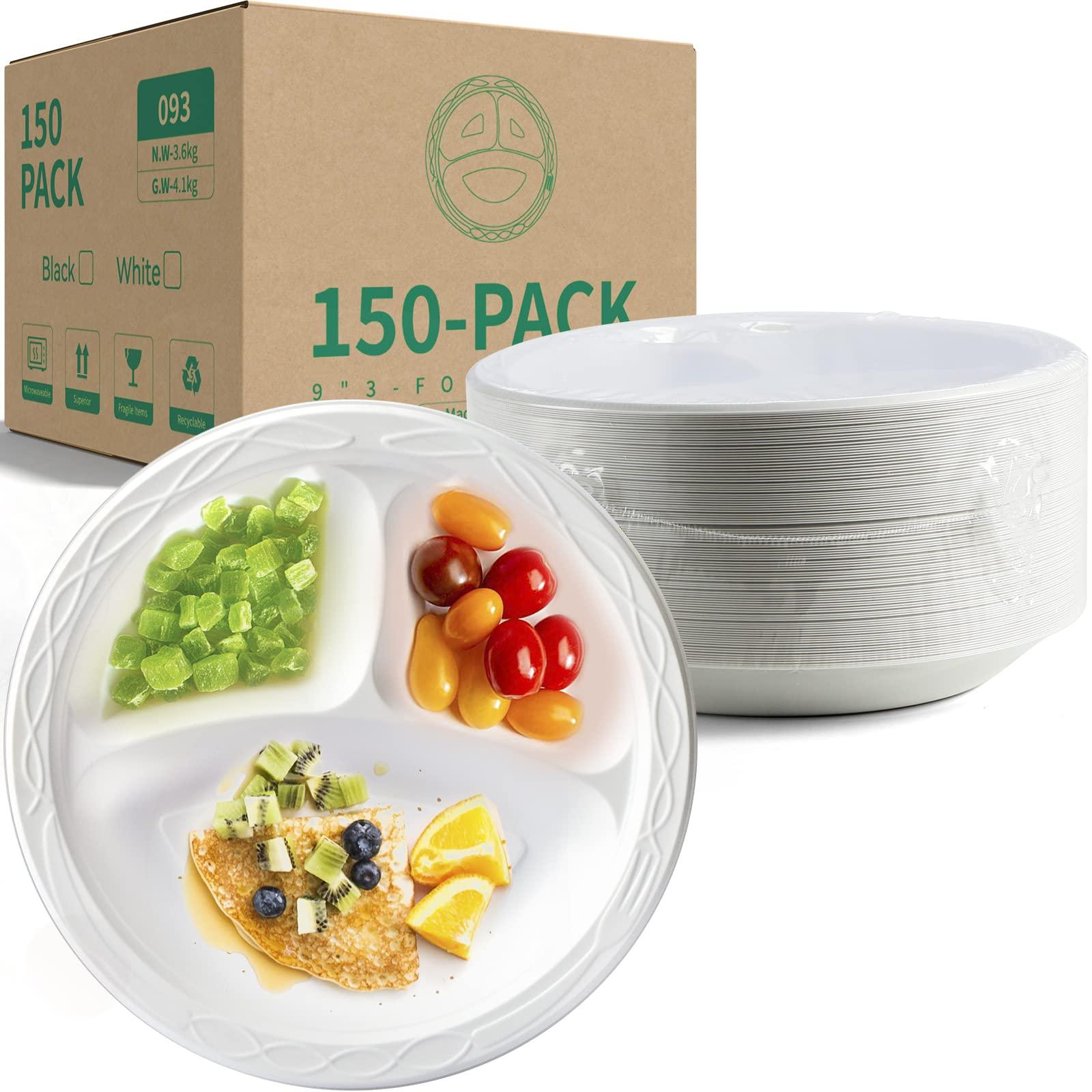 YANGRUI YANGRUI Plastic Plates Reusable 9 Inch 3 Compartment Plates For Party 150 Pack+Take Out Containers with Lids for Food 55 pack 8\'\'
