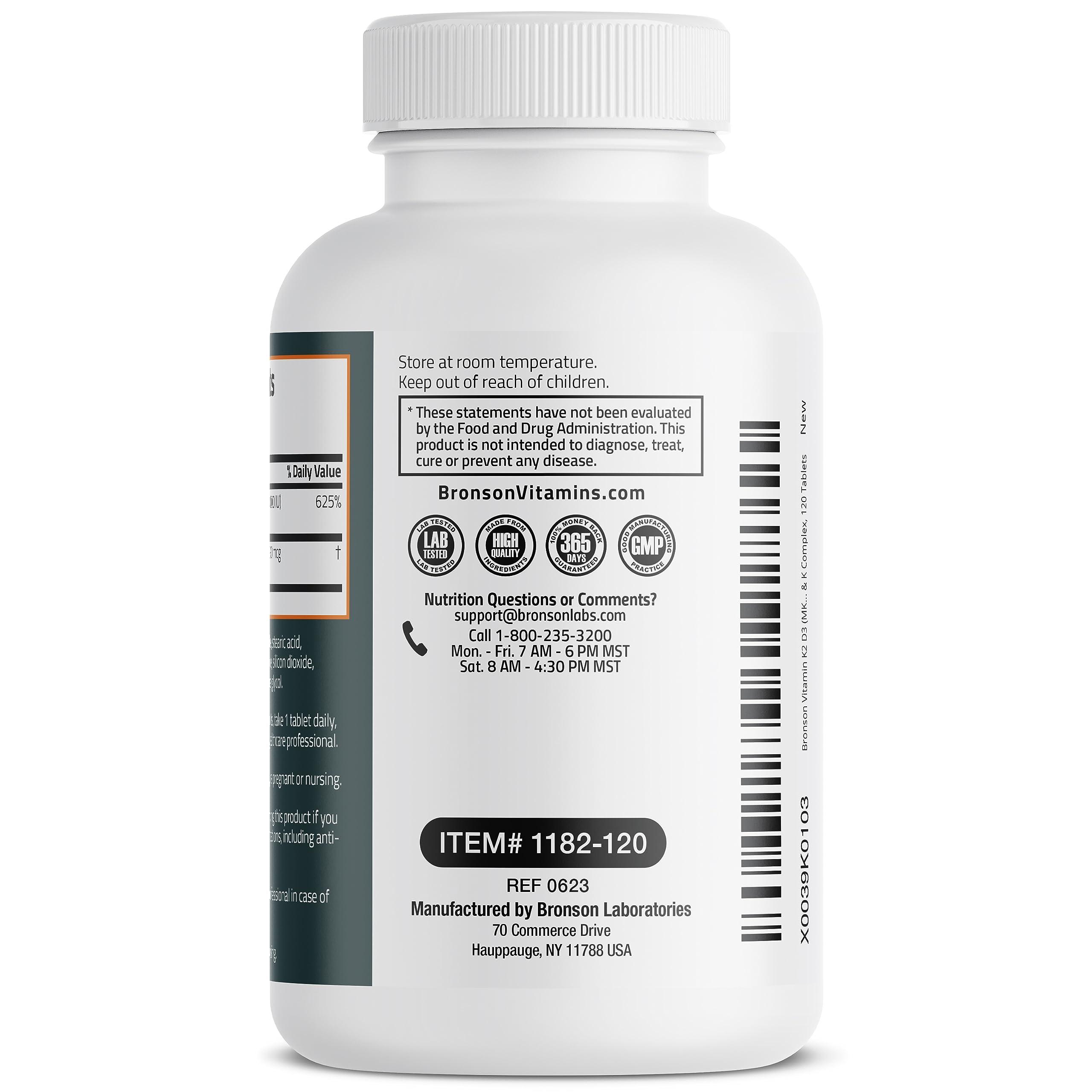 Bronson Bronson Basics Vitamin K2 D3 (MK7) Supplement Non-GMO Formula 5000IU (125 mcg) Vitamin D3 & 90 mcg Vitamin K2 MK-7 Easy to Swallow Vitamin D & K Complex, 120 Tablets
