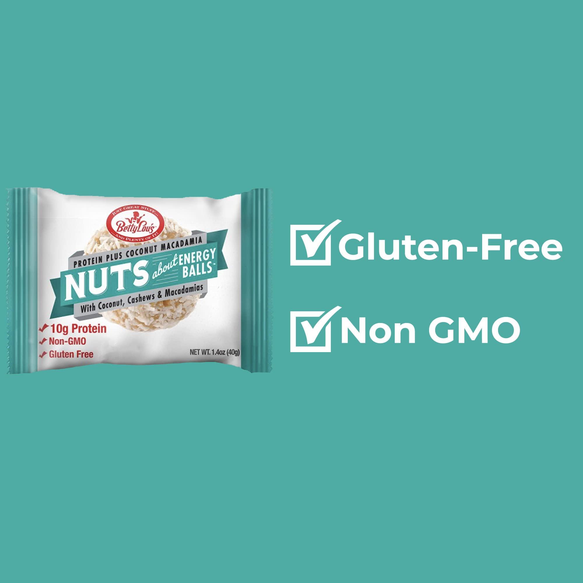 Betty Lou's Betty Lou\'s Protein Plus Coconut Macadamia Energy Balls, Gluten Free, Non GMO, No Refined Sugar, Healthy Snacks for Kids & Adults, Individually Wrapped (12 Pack)