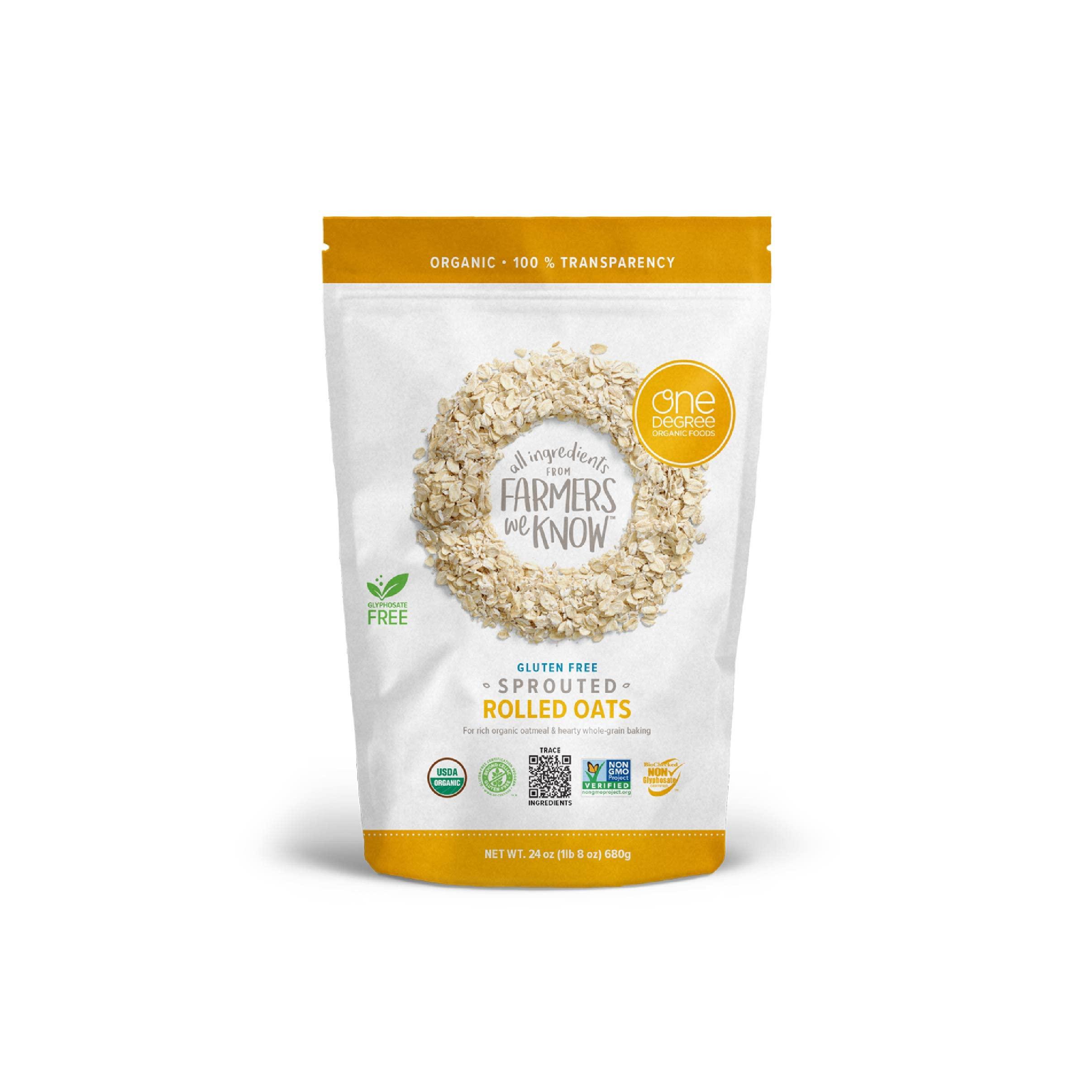 One Degree Organic Foods One Degree Organic Foods Sprouted Rolled Oats, USDA Organic, Non-GMO Gluten Free Oatmeal, 24 oz., 4 Pack