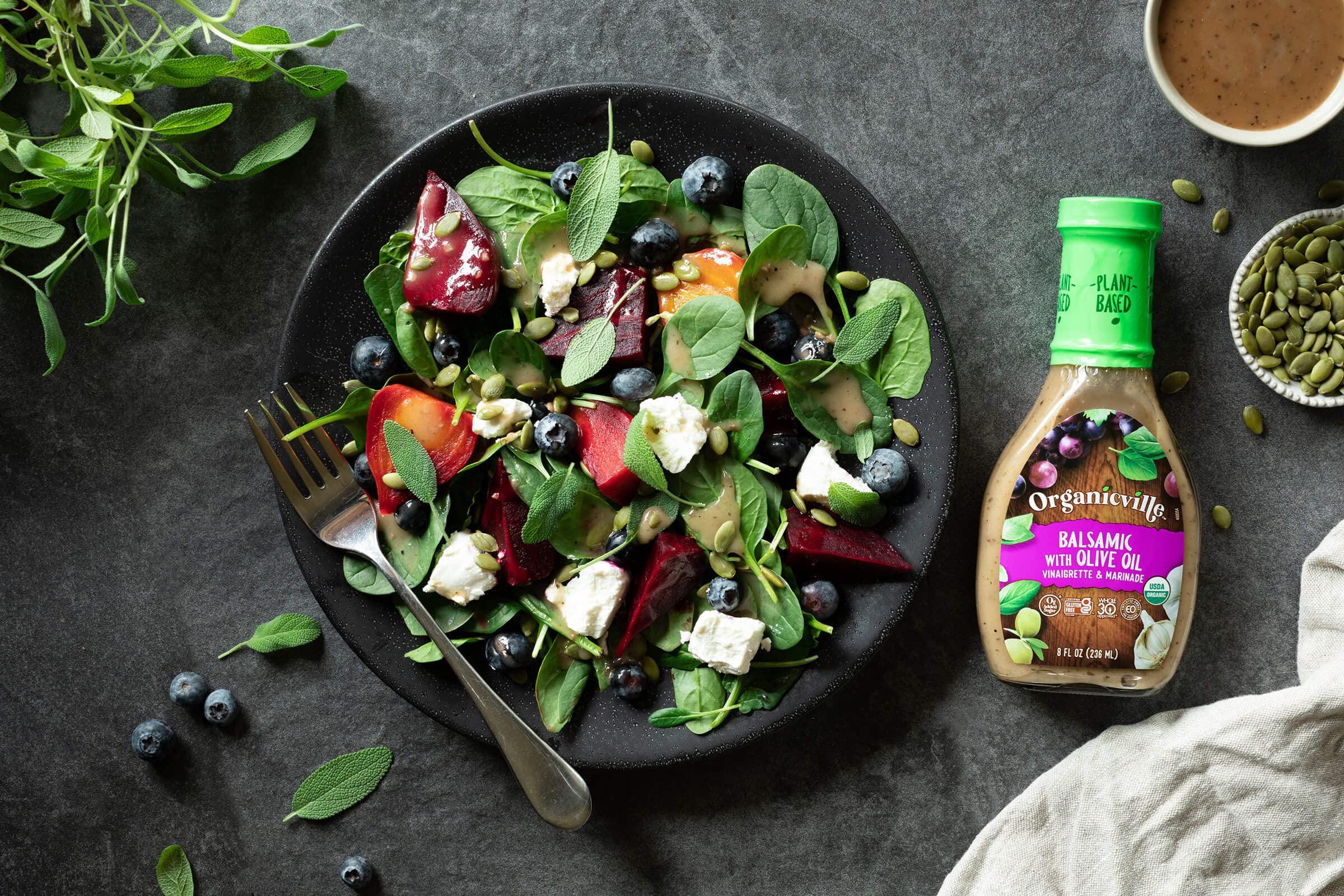 Organicville Organicville Balsamic with Olive Oil Vinaigrette & Marinade - Balsamic Vinaigrette Salad Dressing, Gluten Free, Organic, 0g Added Sugar, Vegan, Keto, Paleo, Whole 30, Dressing for Salad - 8 Oz
