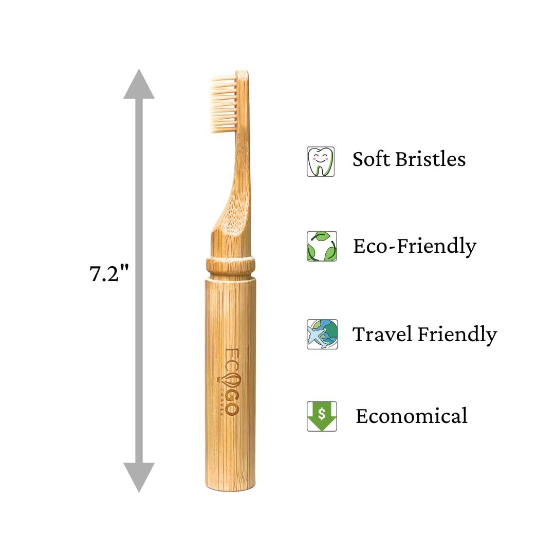 EcoGoTravel EcoGoTravel Foldable Bamboo Toothbrush with BPA-Free Soft Bristles | Eco-Friendly, Travel-Sized, Reusable Compact Case, Biodegradable Recycled Packaging