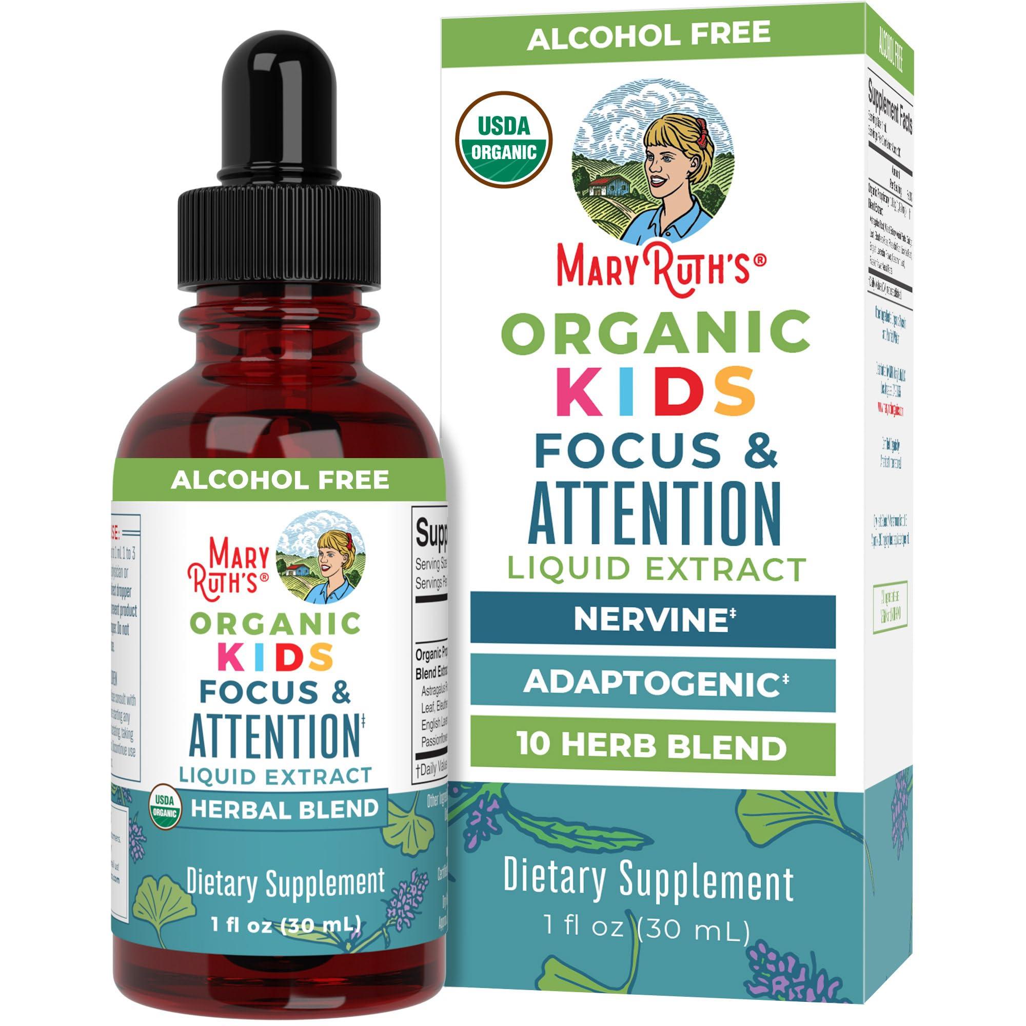 MaryRuth Organics MaryRuth Organics Kids Brain Supplements for Memory and Focus, USDA Organic Drops with Ginkgo Biloba, Rhodiola Root & Licorice Root, Focus & Attention, Calm, Vegan, Non-GMO, Gluten Free, 30 Servings