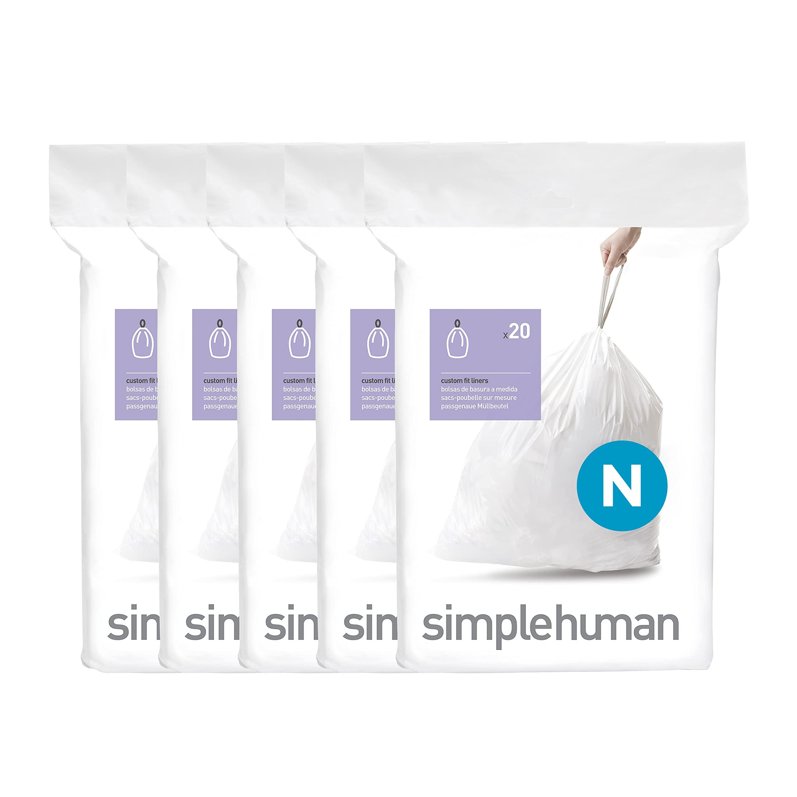 simplehuman simplehuman Code N 100 Count, Genuine Custom Fit Liners, Drawstring Trash Bags in Dispenser Packs, 45-50 Liter / 11.9-13.2 Gallon, White