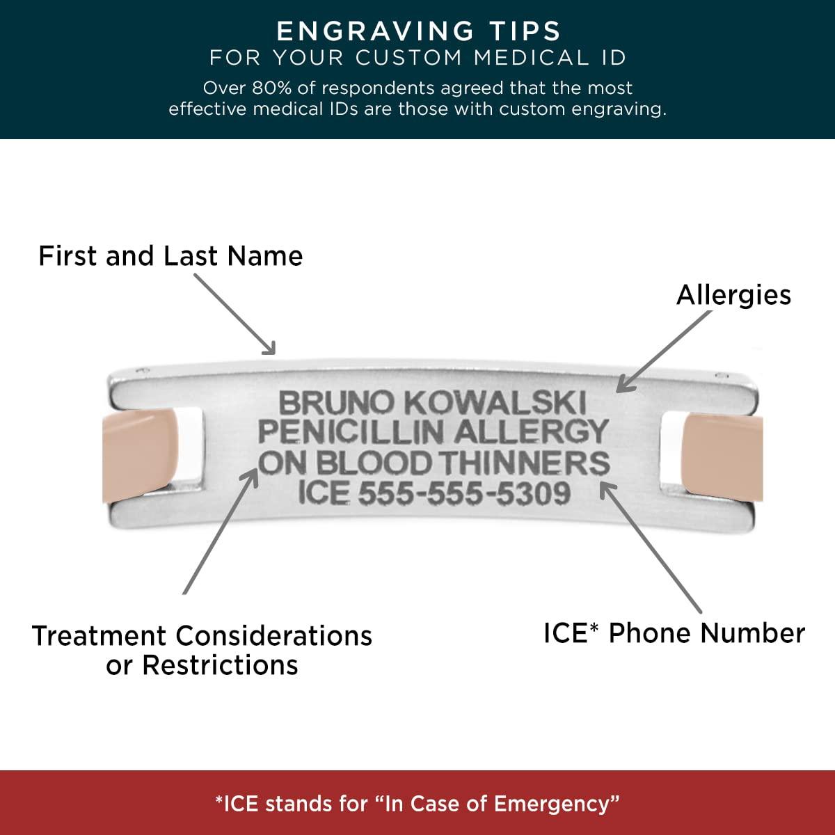 Lauren\'s Hope Lauren\'s Hope Durable Custom Engraved Black, Blue and Rose Gold and Silver Medical Alert Bracelets, Diabetes, Heart Disease, Pacemaker, Epilepsy, Medical ID (8.5 inches, Rose Gold and Silver)