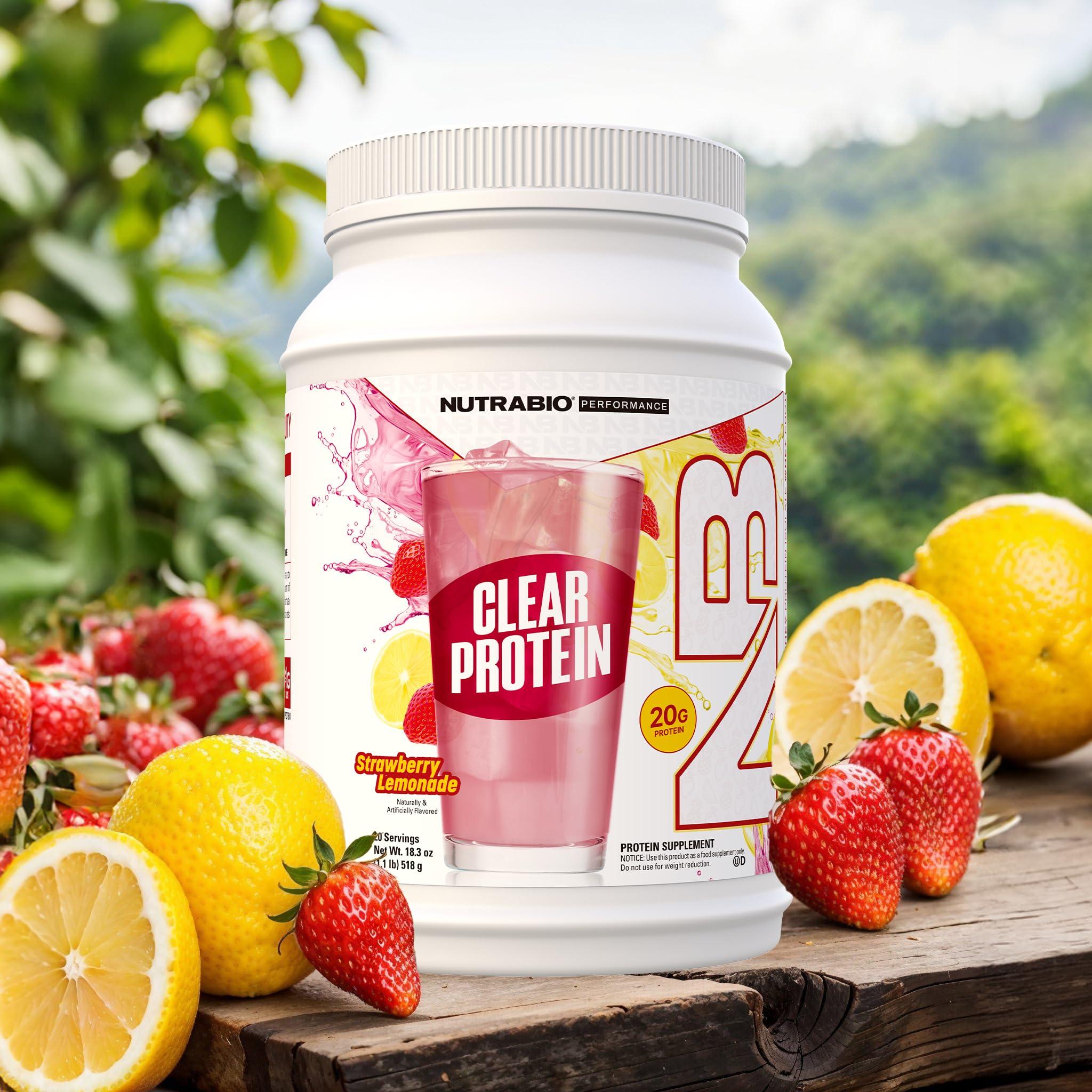 NutraBio NutraBio Clear Whey Isolate Protein Powder, Delicious & Refreshing Fruit Flavors, Protein Juice, No Milky Taste, No Foam, Zero Sugar, Strawberry Lemonade, 20 Servings