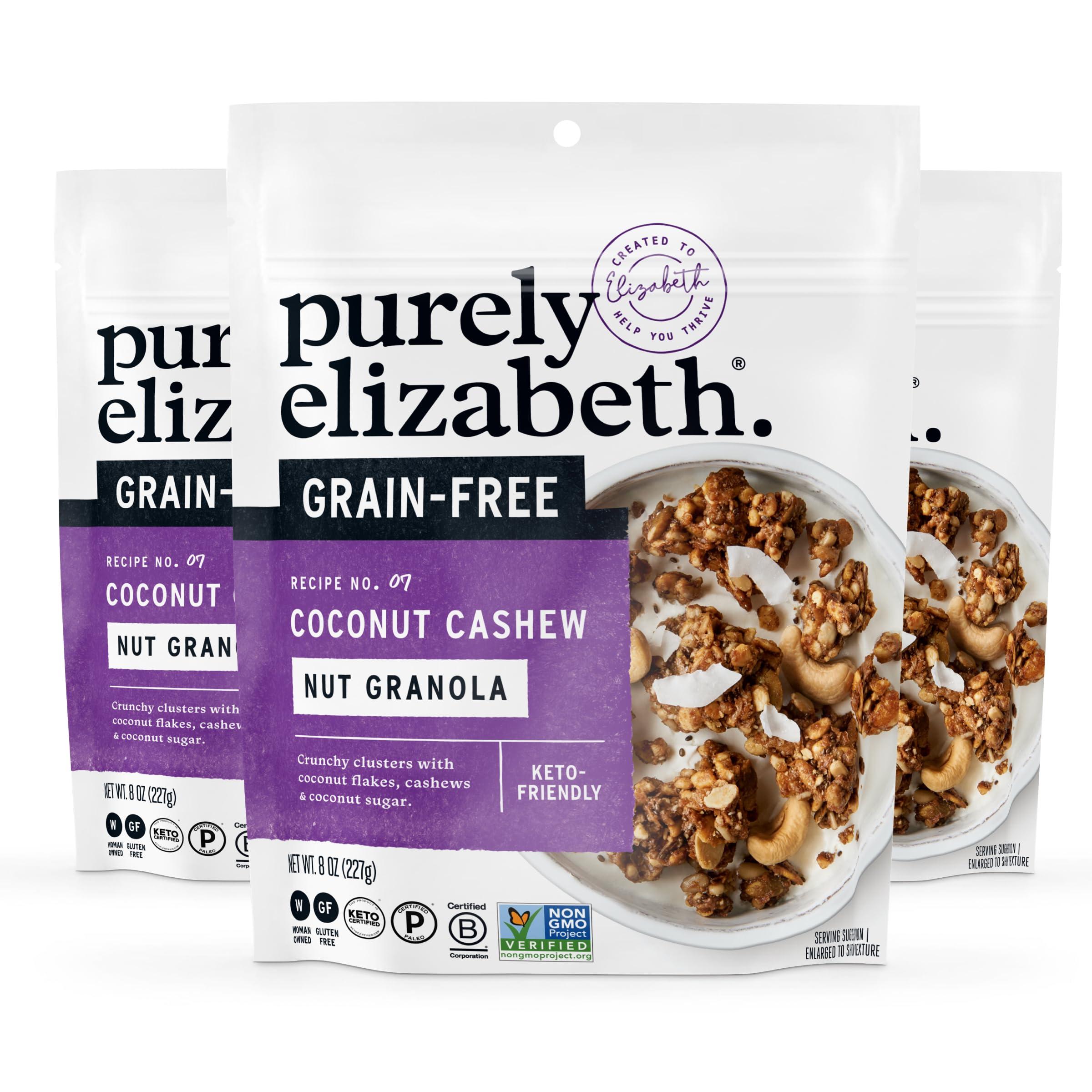 purely elizabeth Purely Elizabeth Coconut Cashew Keto Granola, Made with Nuts and Seeds, Grain-Free, Gluten-Free, Non-GMO (3 Ct, 8oz Bags)