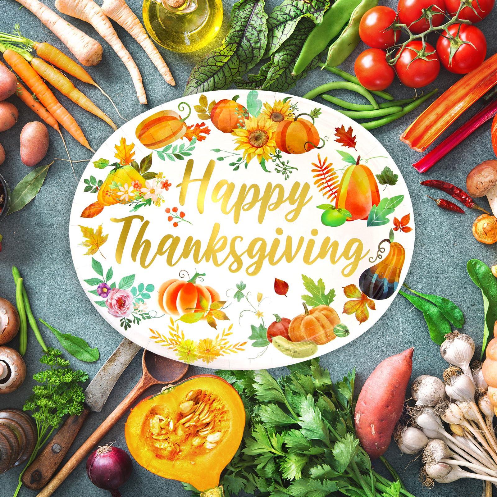 Fancy Land Thanksgiving Oval Paper Plates Disposable Pumpkin Plates Fall Serving Dinner Platter for Autumn Harvest Holiday Party Supplies Decor 24 ct 10\" X 12\"