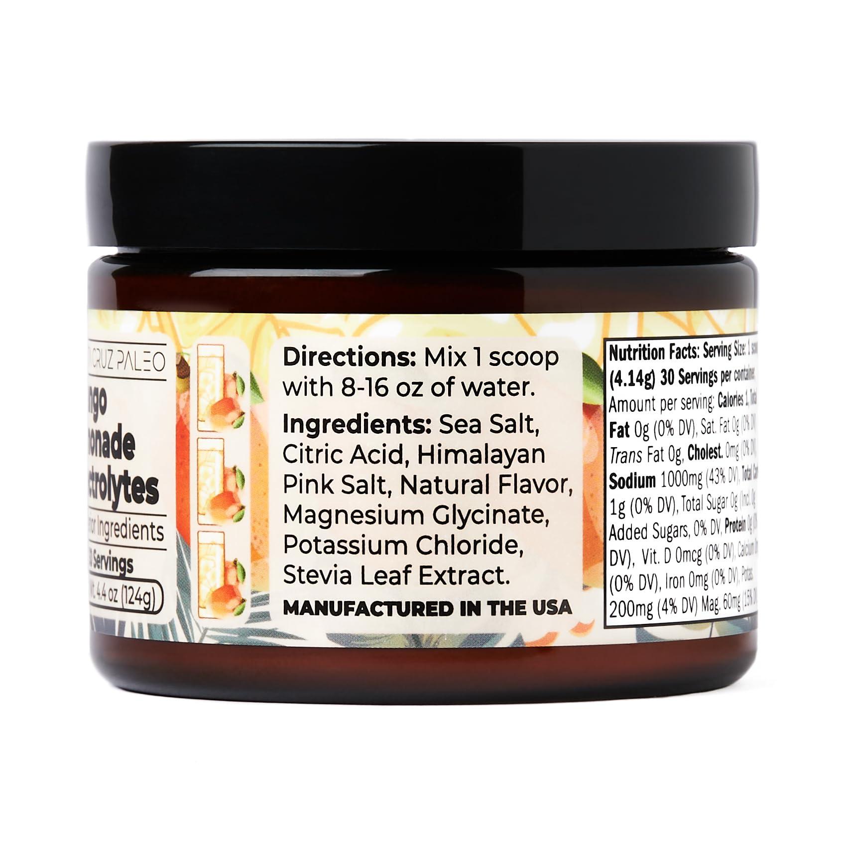 Santa Cruz Paleo Santa Cruz Paleo Real Salt Electrolytes Powder, Mango Lemonade, Hydration Drink Mix Made with Himalayan Pink Salt, Sea Salt, Gluten Free, Keto, Sugar Free, Paleo, 30 Servings, 1 Jar