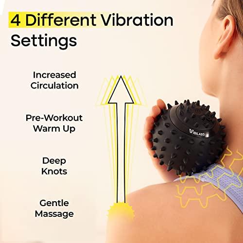 Vibilabs 4-Speed Vibrating Massage Ball - Small Trigger Point Roller Ball Massager with Silicone Spikes for Myofascial Release, Plantar Fasciitis, Deep Tissue Pressure Point Therapy - Muscle Soreness Relief