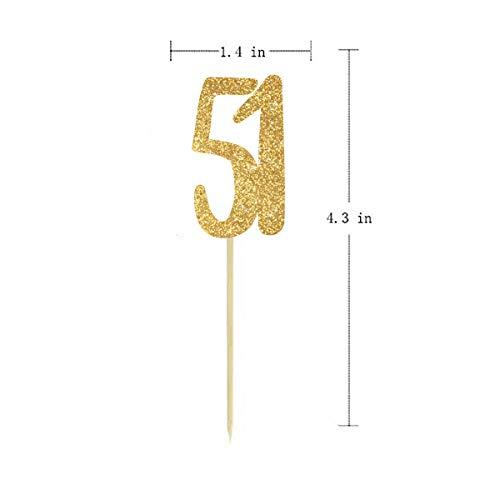 MAGJUCHE Gold Happy 51st Birthday Cupcake Topper, 24-Pack Number 51 Glitter Birthday Party Cupcake Toppers, Decorations