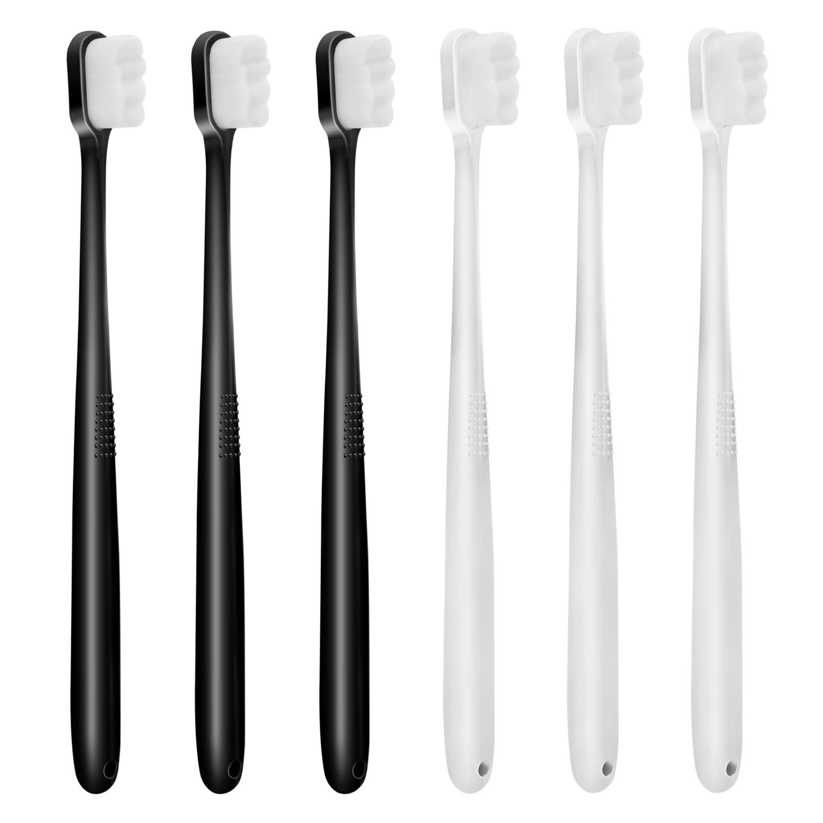DI QIU REN DI QIU REN 6PCS Extra Soft Toothbrush for Sensitive Gums, Manual Toothbrush with 8 Tubes of 10000 Soft Floss Bristle for Gum Care, Protect Fragile Gums Good Cleaning Effect (3 White & 3 Black)