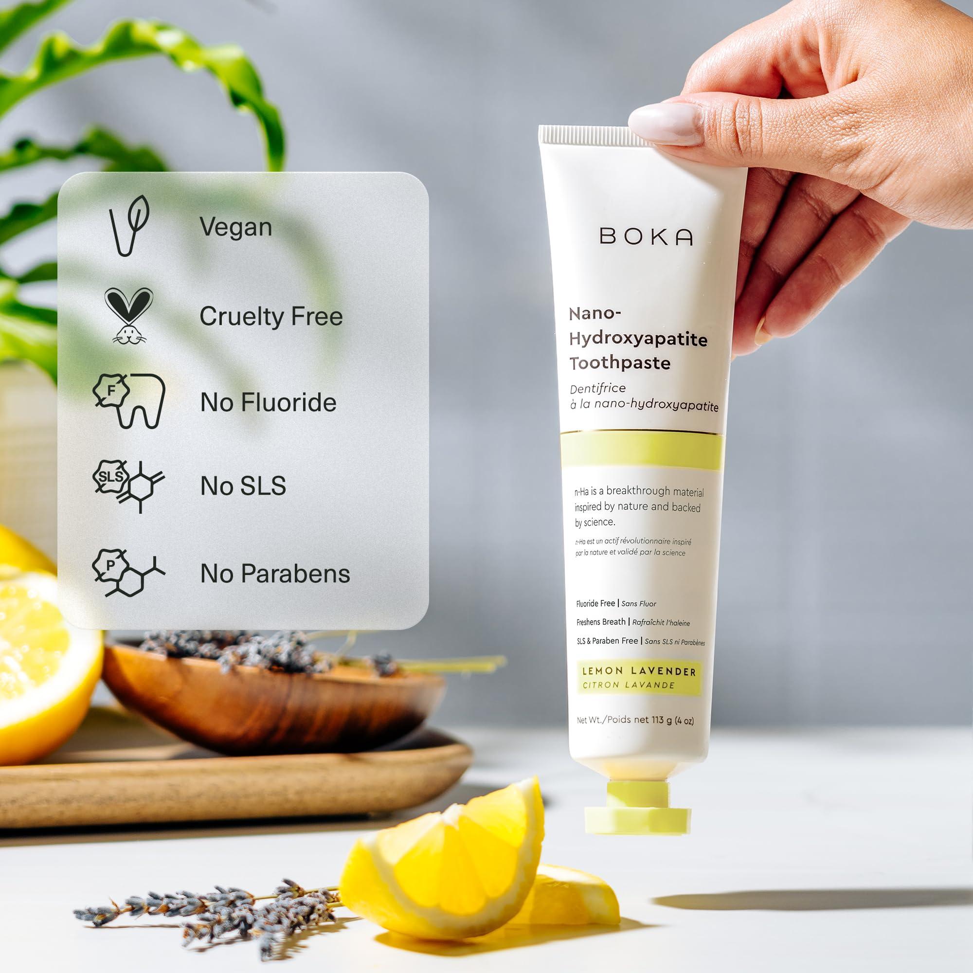 Boka Boka Fluoride Free Toothpaste Nano Hydroxyapatite, Helps Remineralize, Appropriate for Sensitive Teeth, Whitening - Lemon Lavender Flavor, 4oz 3Pk - US Manufactured