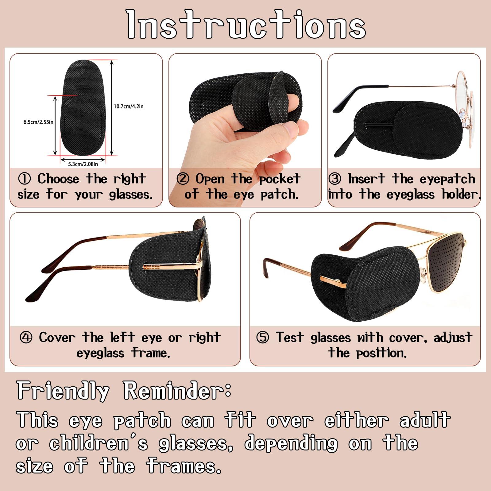 WY LIGHTING LEVEL 6Pcs Eye Patches Comfortable Left or Right Single Eye Patches Professional Medical One Eye Cover Reusable Black Soft Single Eye Patches for Eyeglass Treat Lazy Amblyopia Strabismus Adults Girls Boys