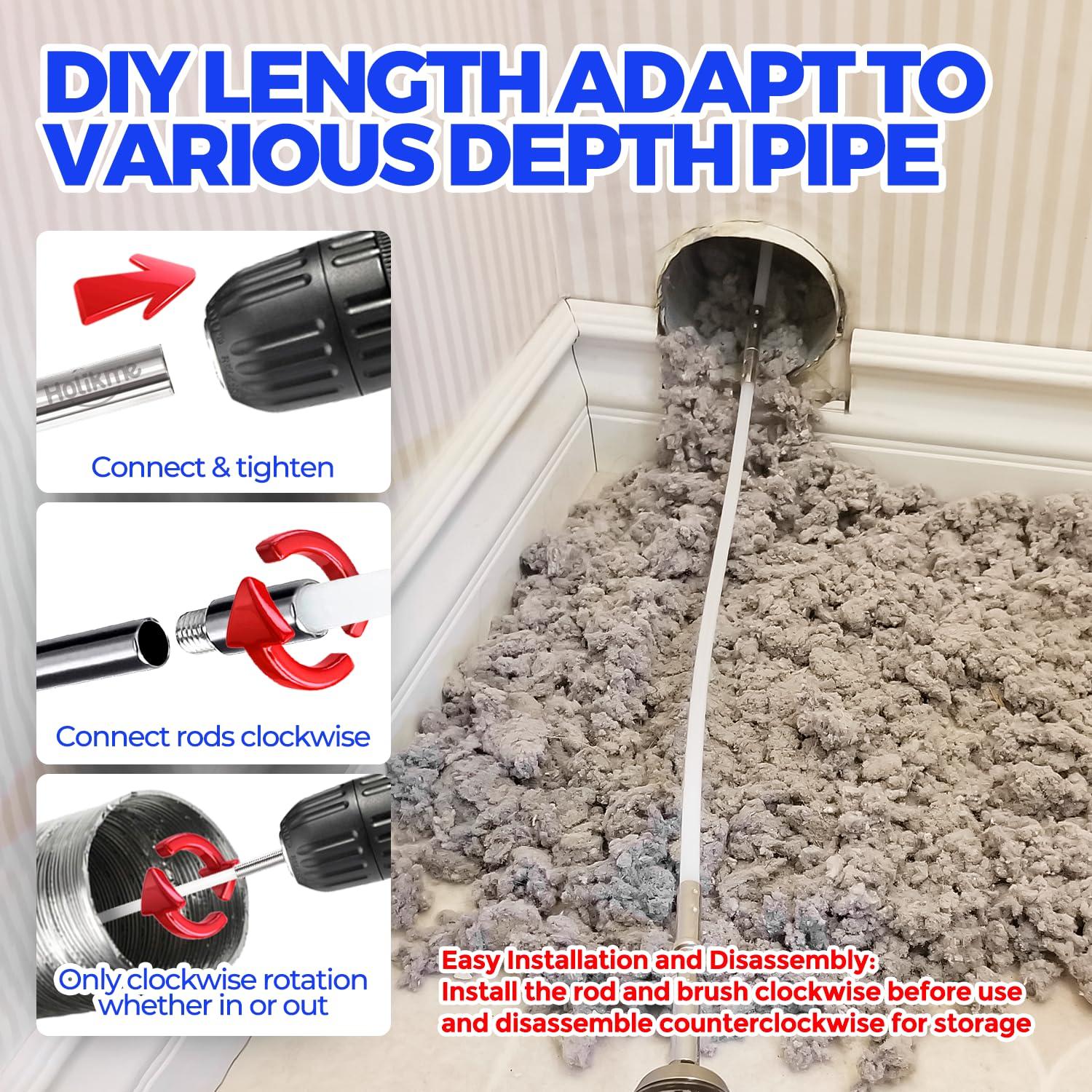 Holikme Holikme 32 Feet Dryer Vent Cleaning Brush Kit, Lint Remover,Fireplace Chimney Brushes, Extends Up to 32 Feet, Synthetic Brush Head, Use with or Without a Power Drill