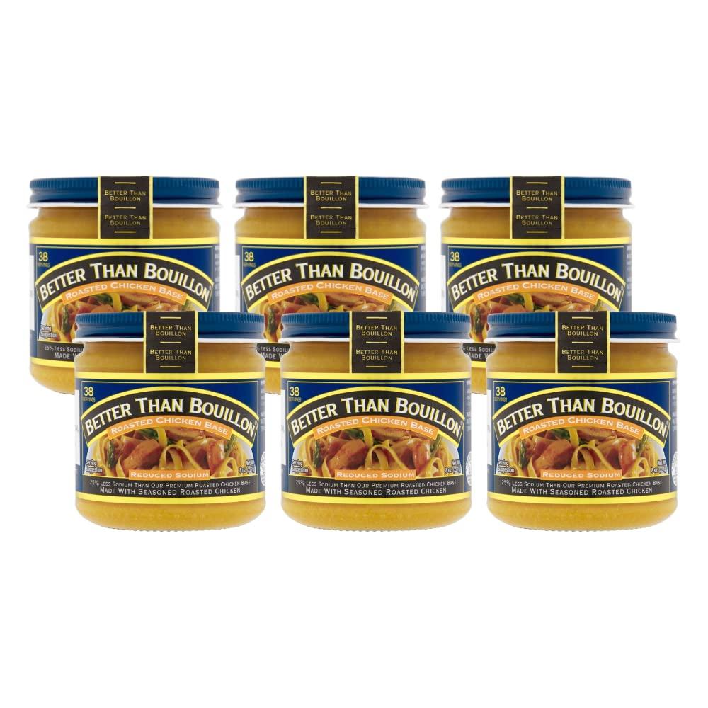 Better Than Bouillon Better Than Bouillon Reduced Sodium Roasted Chicken Base, Made with Seasoned Roasted Chicken & Less Sodium, 38 Servings Per Jar 8 Ounce (Pack of 6)