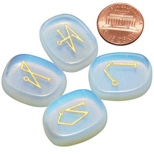 mookaitedecor mookaitedecor 4 Piece Opalite Stones Engraved Angel Symbols Polished Palm Stones for Reiki Crystal Healing